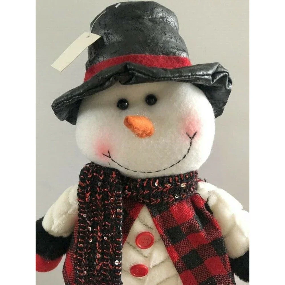 Christmas Snowman Plush Standing Decoration Buffalo Plaid 18